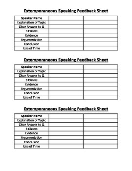 Preview of Extemporaneous Speaking Feedback Sheet