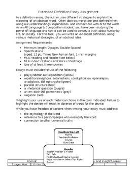 Preview of Extended Definition Essay Assignment Bundle (AP Language & Composition)