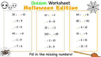 Preview of Extended Division Worksheet Halloween Themed