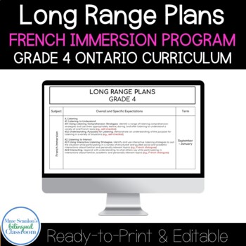 Preview of French Immersion Long Range Plans Grade 4 Ontario