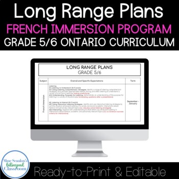 Preview of French Immersion Long Range Plans Grade 5/6 Ontario
