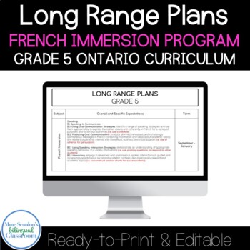 Preview of French Immersion Long Range Plans Grade 5 Ontario