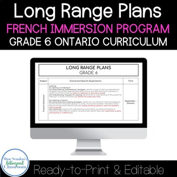 Preview of French Immersion Long Range Plans Grade 6 Ontario