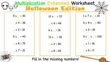 Preview of Extended Multiplication Worksheet Halloween Themed