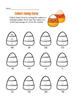 Preview of Extended Number Form with Candy Corns (Halloween Math)