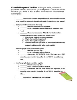 Extended Response Writing Checklist (ISAT) by Corine Wegley | TpT