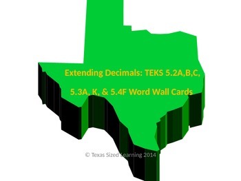 Preview of Extending Decimals: TEKS 5.2A,B,C, 5.3A, K, and 5.4F Vocab and Word Wall Cards