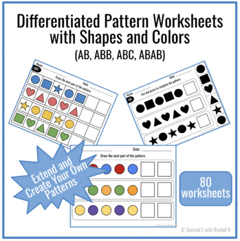 Preview of Extending and Creating AB, ABB, ABC, AABB Patterns (Shapes and Colors)