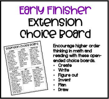 Preview of Open Ended Choice Board - Early Finisher Higher Level Thinking