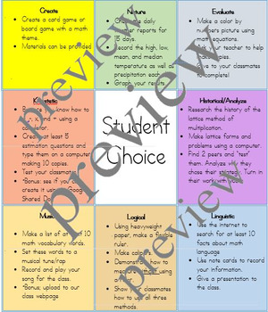 Preview of 4th grade Extension Menu - Math General-Distance Learning