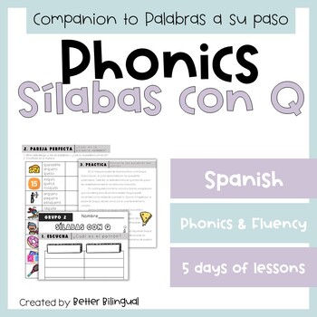 Preview of 3rd Grade Spanish Phonics Syllables with Q Lessons and Reading Fluency Passage