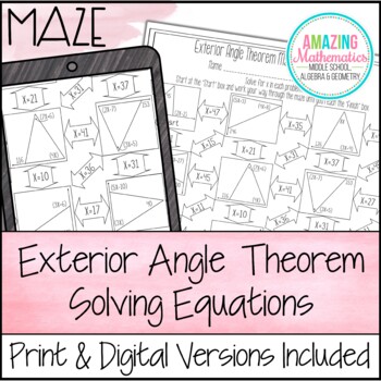 Preview of Exterior Angle Theorem Worksheet - Solving Equations Maze Activity