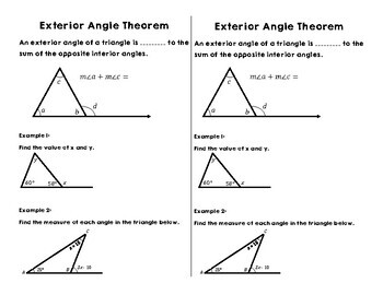 Exterior Angle Of A Triangle Theorem For Interactive Notebooks