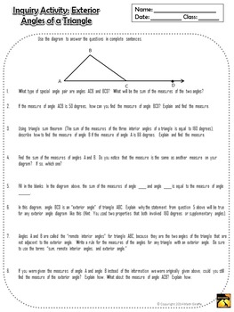 Exterior Angles Of A Triangle Inquiry Activity