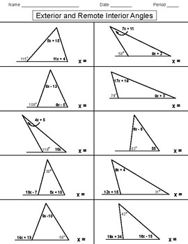 Remote Interior Angles Worksheets Teaching Resources Tpt