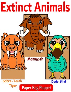 Preview of Extinct Animal - Animal Paper Bag Puppet Bundle - Mammoth, Dodo Bird