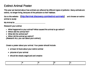 Preview of Extinct Animal Poster Project ( With Rubric)