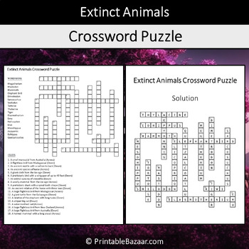 Extinct Animals Crossword Puzzle Worksheet Activity by Crossword Corner