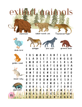 Preview of Extinct Animals - Word Search Puzzles