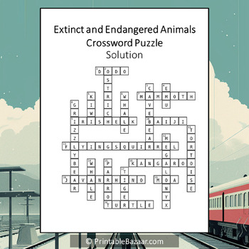 Extinct and Endangered Animals Crossword Puzzle Worksheet Activity