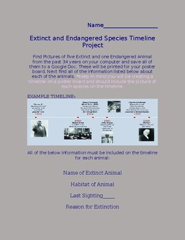 Preview of Extinct and Endangered Species Timeline Project