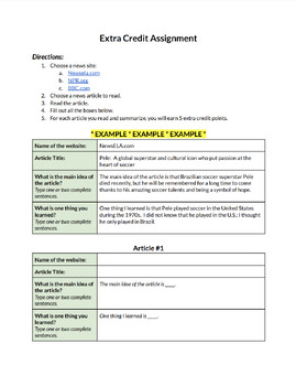 evolution extra credit assignment