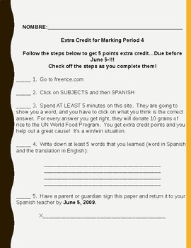 spanish 1 extra credit assignment