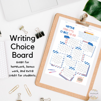 Preview of Extra Credit/Free Time Assignment Choice Board: Writing Prompts (Editable)