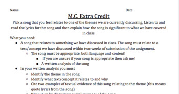 Preview of Extra Credit Song Analysis Assignment
