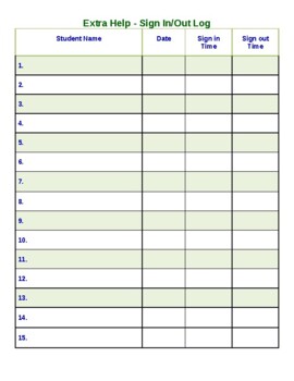 Extra Help - Sign In/Out Log - Editable by AlgebraMart | TPT