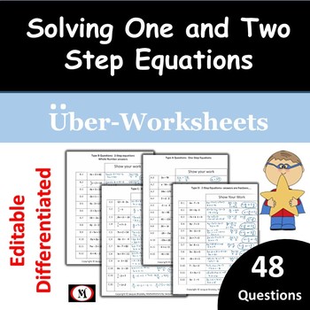 Preview of Solving  One and Two Step Equations: Extra Practice 48 Questions
