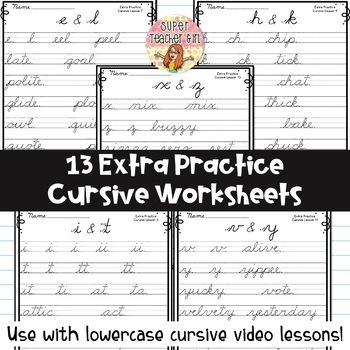 Extra Practice Lowercase Cursive Handwriting Worksheets use with Video ...