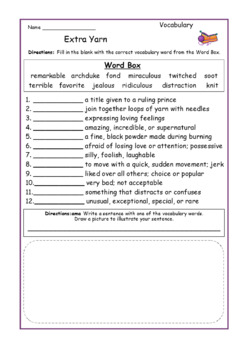 Extra Yarn Retell Vocabulary Summarize Story Sequence & Elements