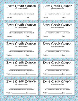 Extra credit coupon by Country Chic | Teachers Pay Teachers