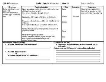 Preview of Extraction of metals (Chemistry, Science) Editable daily lesson plans for 5+