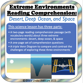 Preview of Extreme Environment Reading Comprehension Worksheets & Triple Venn Diagram