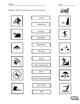 extreme sports vocabulary worksheets efl esl tpt