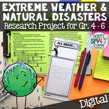 Preview of Extreme Weather & Natural Disasters Brochure - 5 Ws and H Research-Based Project
