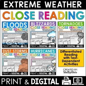 Preview of Extreme Weather Reading Passages Tornadoes Hurricanes Blizzards Floods
