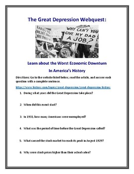 Preview of Great Depression Webquest (With Answer Key!)