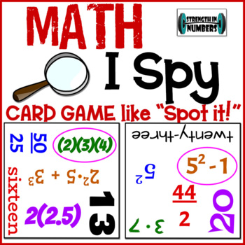Preview of Middle School Math "I Spy" Bingo or Spot it! - like card game
