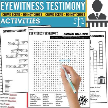 Preview of Eyewitness Testimony Vocabulary ACTIVITIES,Word Scramble,Crossword & Wordsearch