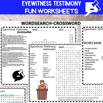 Preview of Eyewitness Testimony Worksheets Word Search and Crosswords