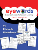 Eyewords 60 Printable Worksheets for Set #1, Words 1-50