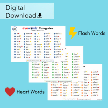 Preview of Eyewords™ Free Word Categories Lists, Sets 1-3, Words 1-150 (Digital Download)