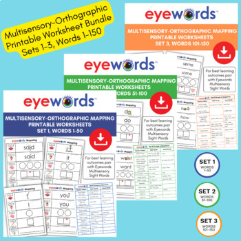 Preview of Eyewords Multisensory-Orthographic Printable Worksheet Bundle, Sets 1-3