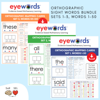 Preview of Eyewords Orthographic Sight Word Card Bundle, Sets 1-3, Words 1-150