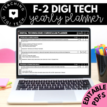 Preview of F-2 ACARA Digital Technologies Curriculum Yearly Planner EDITABLE & Grading Page