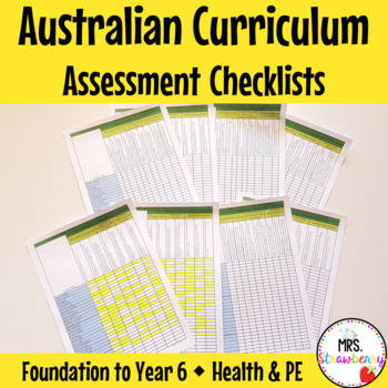 Preview of F to 6 HEALTH AND PHYSICAL ED Australian Curriculum Assessment Checklists BUNDLE