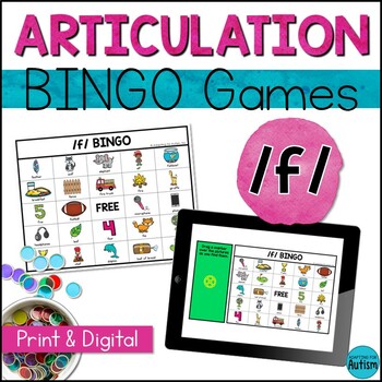 Preview of F Articulation Game: /f/ BINGO for Speech Therapy | Print and Digital